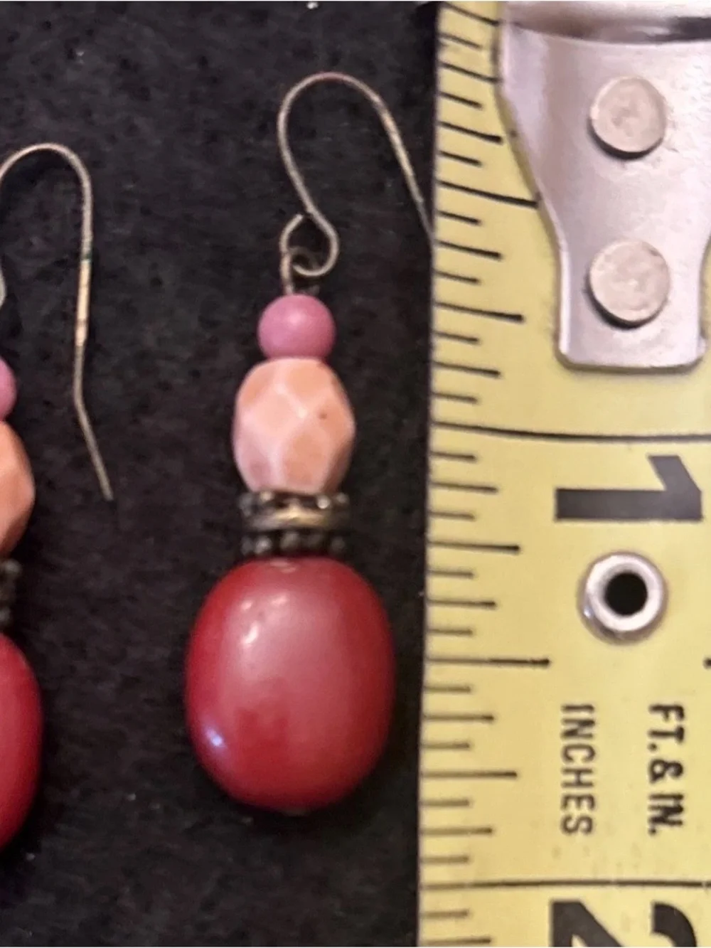 Vintage Burgundy & Pink Bead‎ Dangle Earrings